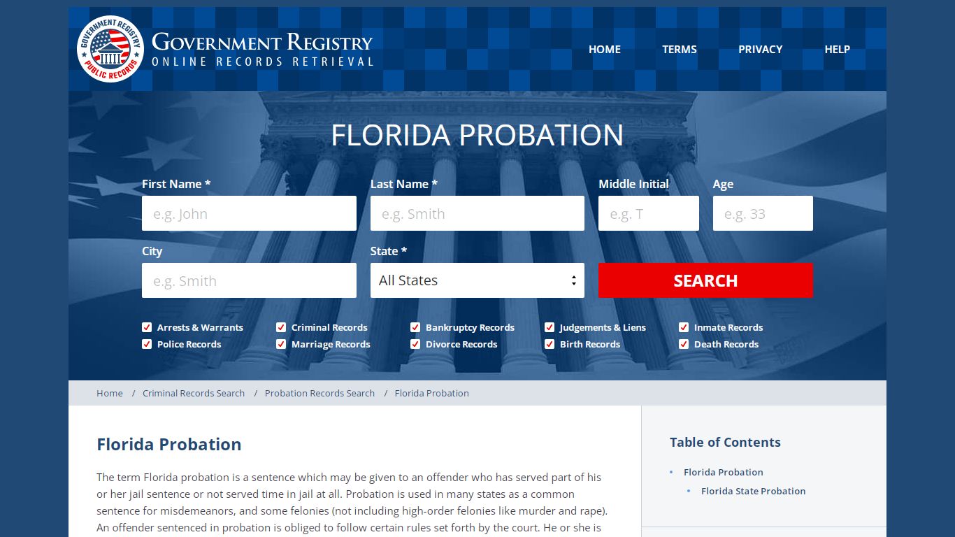 Florida State Probation - GovernmentRegistry.Org