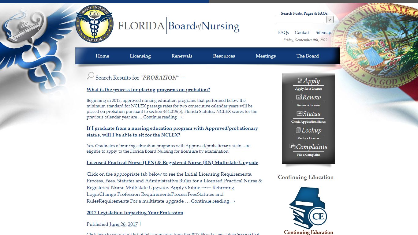 Florida Board of Nursing » Search Results » PROBATION - Licensing ...
